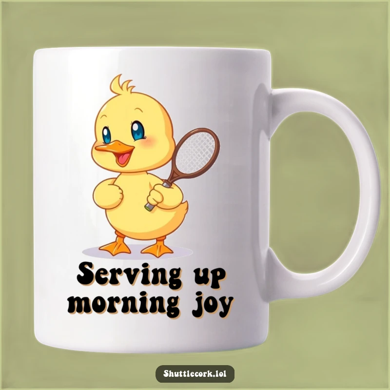Funny Duckling Racquet Mug: Cheerful Duckling Playing Badminton, Hilarious Sports Gift, Perfect Funny Gift