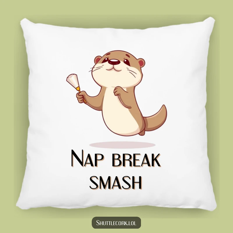 Funny Otter Badminton Pillow - Cozy Up with a Shuttlecock Dream!
