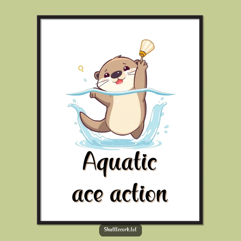 Funny Otter Badminton Splash Digital Art - Instant Download Gift