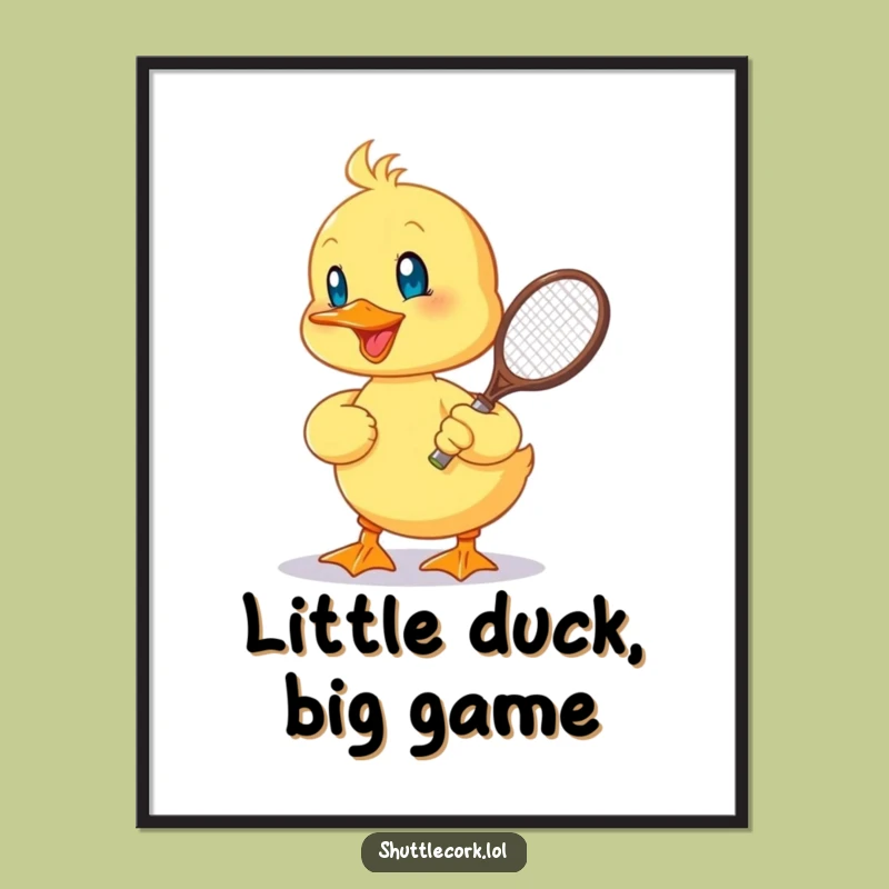 Funny Duckling Racquet Digital Art: Printable Cheerful Duckling Player, Instant Funny Gift Download