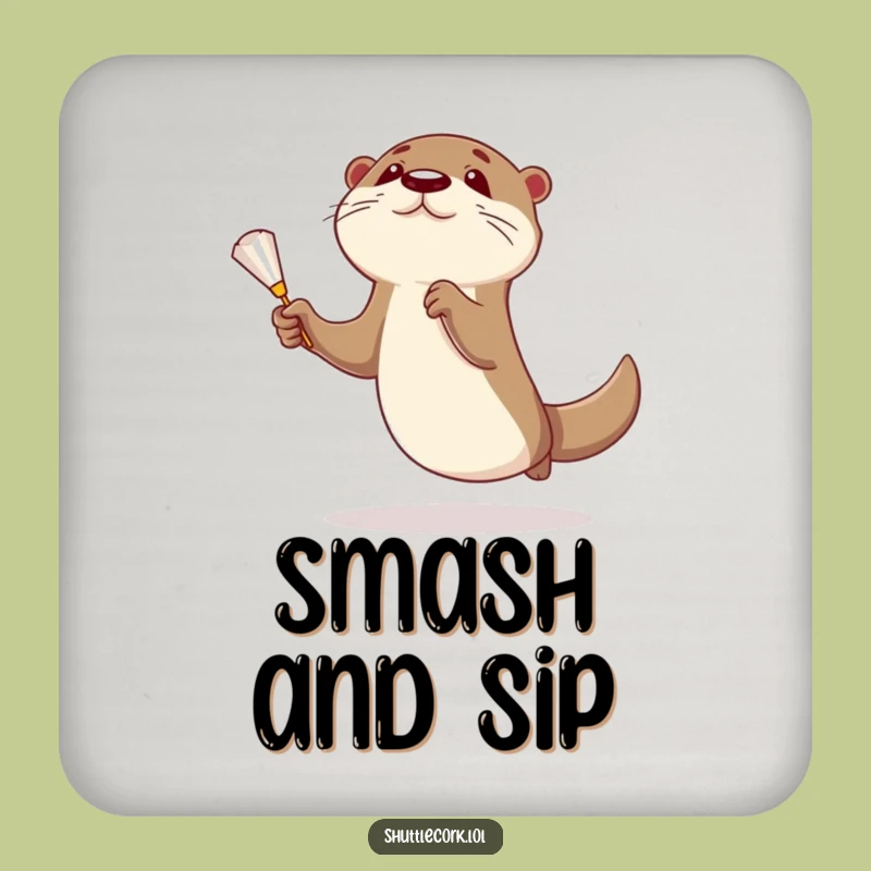 Funny Otter Badminton Coaster - Protect Surfaces with Charm!