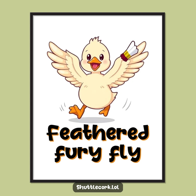 Funny Duckling Badminton Chase Poster - Energetic Bird Art Gift