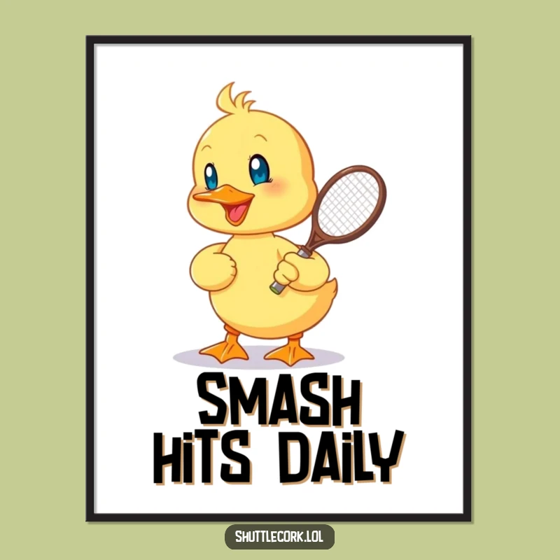 Funny Duckling Racquet Poster: Vibrant Cheerful Duckling Art, Whimsical Wall Decor, Funny Gift