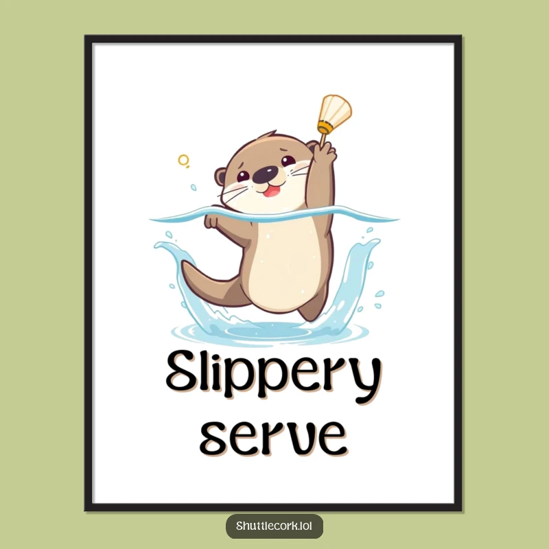 Funny Otter Badminton Splash Poster - Aquatic Art Print Gift