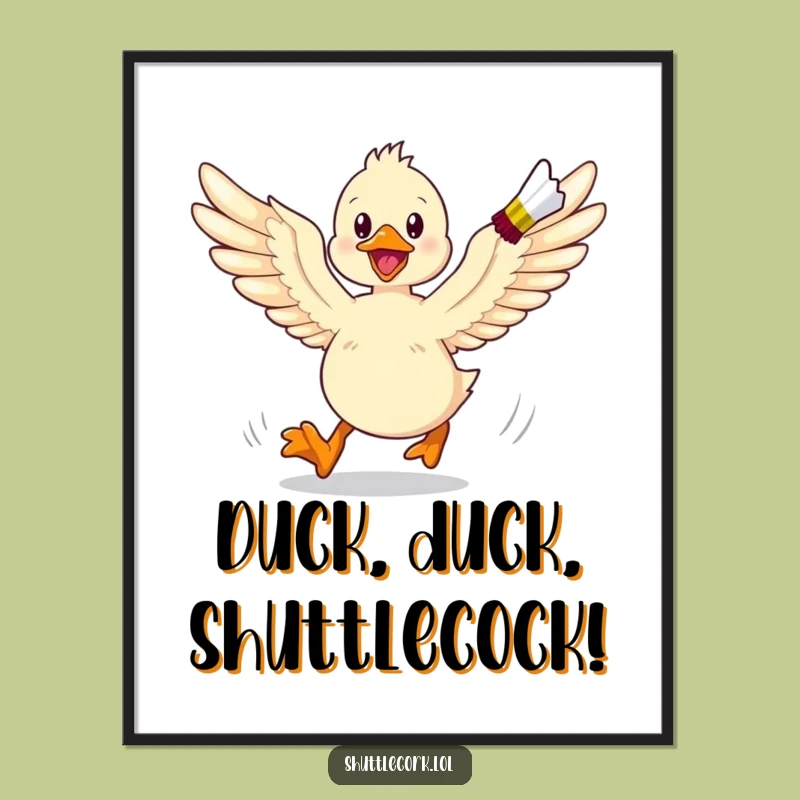 Funny Free Printable Wall Art: Energetic Duckling Shuttlecock Chase - Downloadable Decor