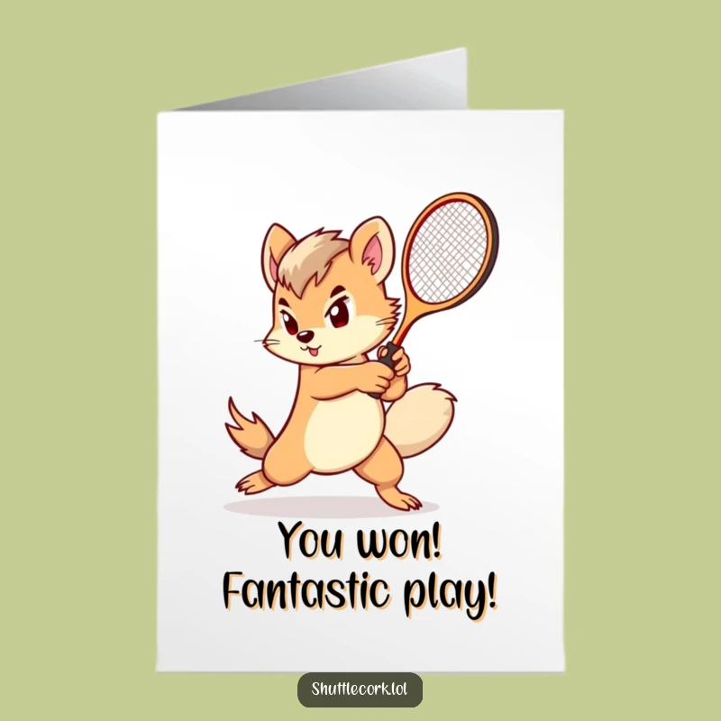 Free Printable Congrats Card: Fluffy Tail Creature Racket Win Downloadable Gift!