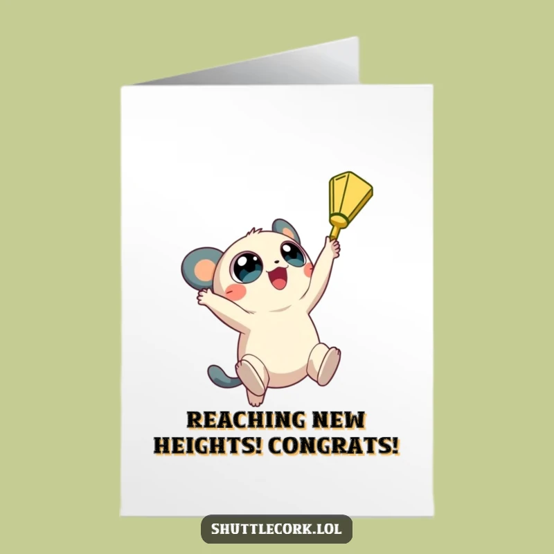 Free Printable Congrats Card: Big-Eyed Creature Badminton Victory Downloadable Gift!