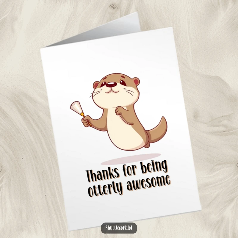 Funny Free Printable Thank You Card: A cute otter with a badminton racquet, enthusiastically trying to catch a shuttlecock, showing thanks.