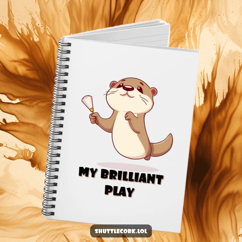 Funny otter notebook cover with a curious otter leaping to catch a shuttlecock, symbolizing energetic note-taking.